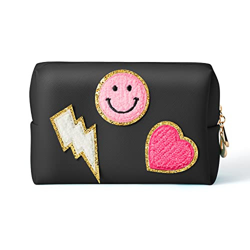 LieToi Preppy Patch Small Toiletry Bag, Smile Lightning Heart PU Leather Portable Waterproof Make... | Amazon (US)