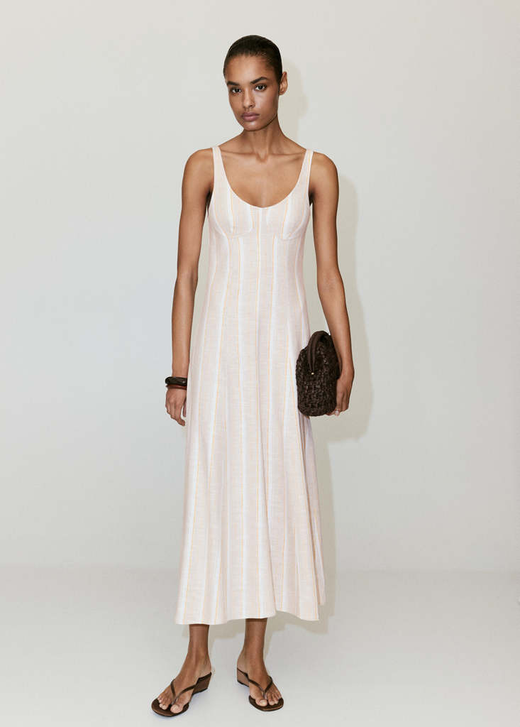 Mixed-stripe linen dress light/pastel grey - Women - 4 - MANGO | Mango (US/MX/AU)
