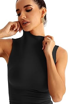 Women Sleeveless Mock Turtle Neck Tops Double Lined Fitted Tank Tops Basic T Shirts 2025 | Amazon (US)