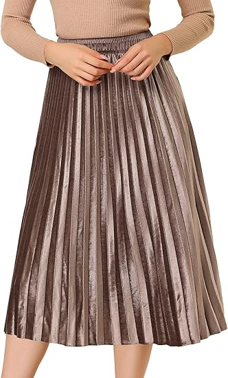Allegra K Women's Christmas Metallic Accordion Swing Midi Pleated Skirt | Amazon (US)