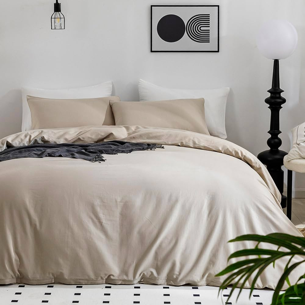 JELLYMONI Linen Gray Duvet Cover Queen Size - 100% Washed Cotton Linen Like Textured Comforter Co... | Amazon (US)