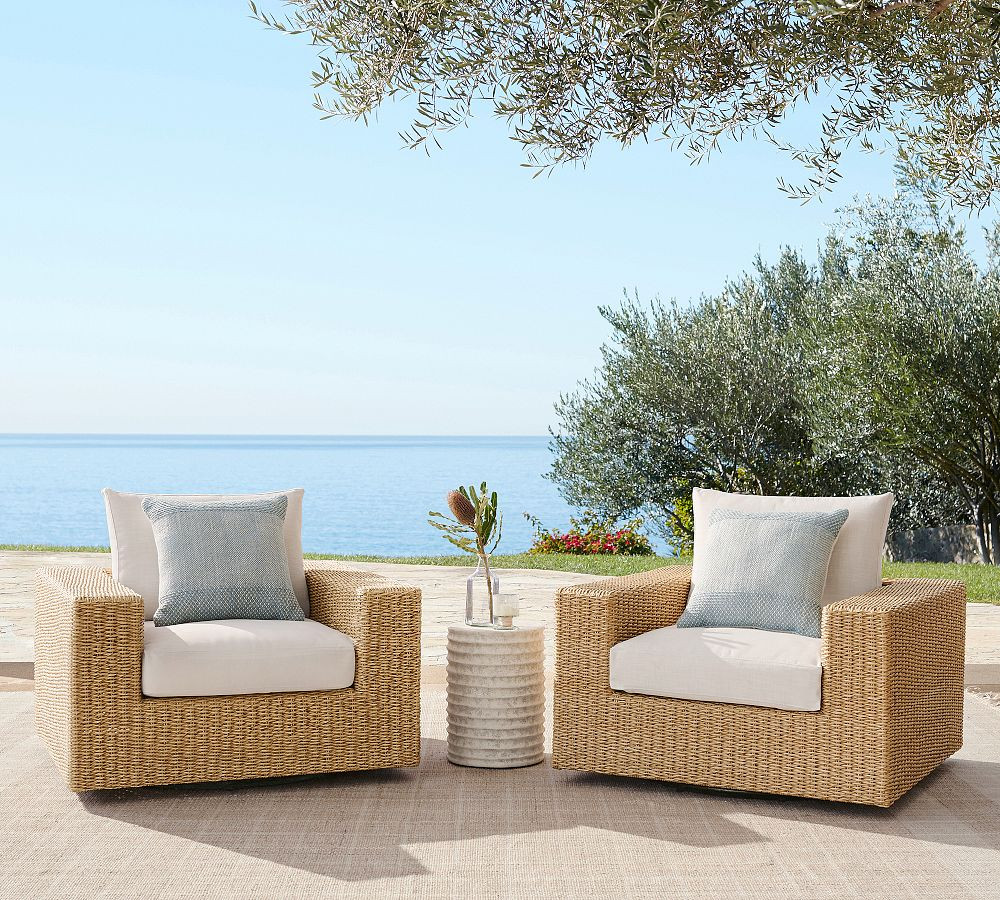 Kostas Wicker Swivel Outdoor Lounge Chair | Pottery Barn (US)