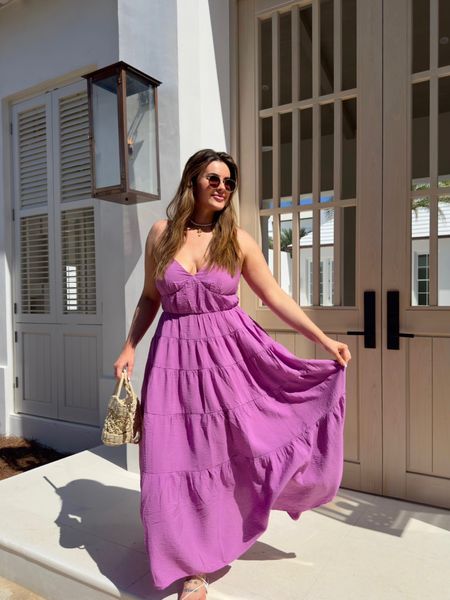 Lightweight maxi dress for spring & summer 💜 wearing large tall! It has adjustable straps tied through the back. 

#LTKmidsize #LTKstyletip