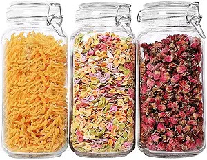ComSaf Airtight Glass Canister Set of 3 with Lids 78oz Food Storage Jar Square - Storage Containe... | Amazon (US)