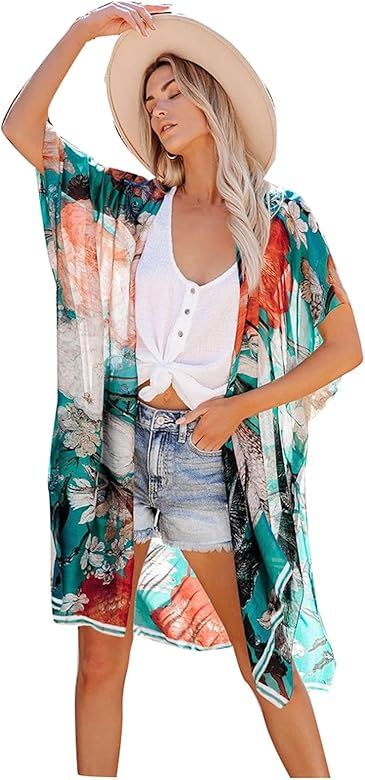 HLENLO Women Summer Lightweight Kimono Cardigan Casual Beach Wear Cover Up Outwear Blouse Top, Ki... | Amazon (US)