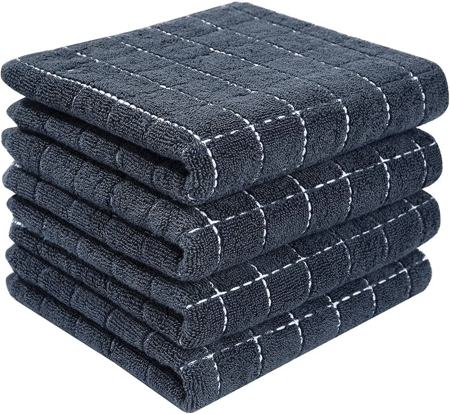 Homaxy 100% Cotton Terry Kitchen Towels(Dark Grey, 13 x 28 inches), Checkered Designed, Soft and ... | Amazon (US)