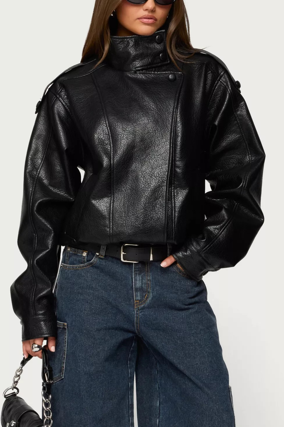 Edikted Jaicee High Neck Oversized Faux Leather Jacket | Urban Outfitters (US and RoW)