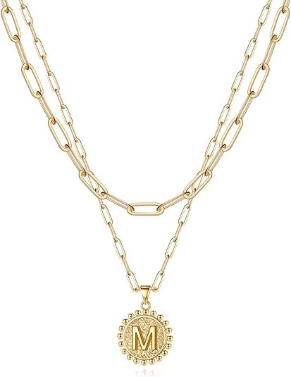 Yoosteel Gold Initial Necklaces for Women Girls, 14K Gold Plated Dainty Layering Paperclip Link C... | Amazon (US)