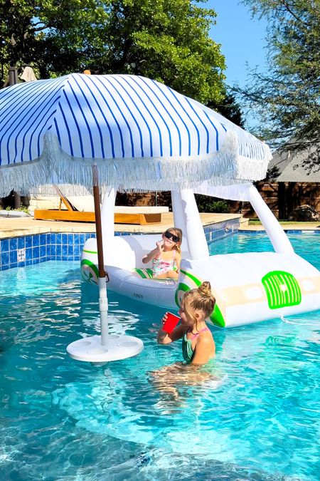 Summer fun. Summer parties. Pool party. Pool umbrella. Golf cart raft. Pool barstools 

#LTKhome #LTKparties #LTKSeasonal