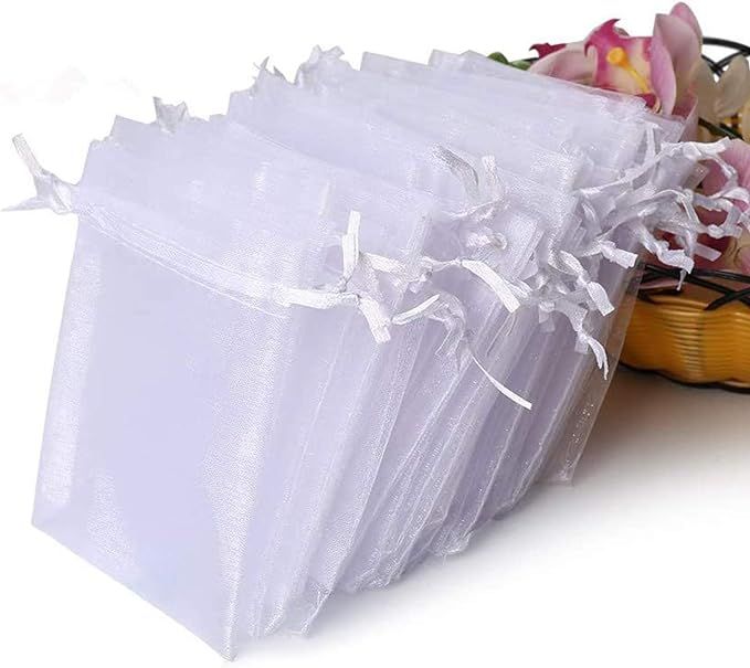 Hopttreely 100PCS Premium Sheer Organza Bags, White Wedding Favor Bags with Drawstring, 4x4.72 Je... | Amazon (US)