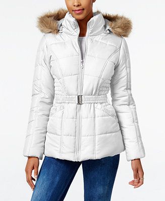 Rampage Faux-Fur-Trim Hooded Belted Puffer Coat, Only at Macy's | Macys (US)