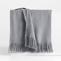 Casual Textured Fringe 70"x55" Smoke Blue Throw Blanket + Reviews | Crate & Barrel | Crate & Barrel