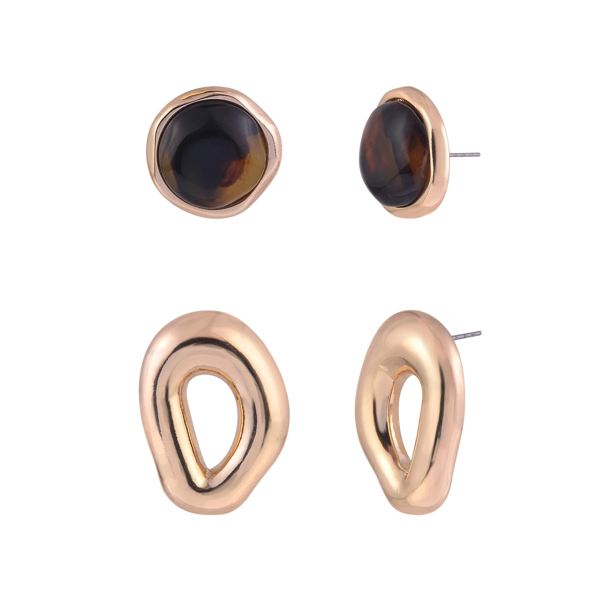 Time and Tru Women's Open and Tort Post Goldtone 2pc Earring Set | Walmart (US)