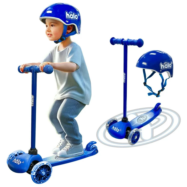 HALO Rise Above Jr 3 Wheel Scooter and Helmet Combo - Blue - Light Up Wheels + Size Adjustable He... | Walmart (US)