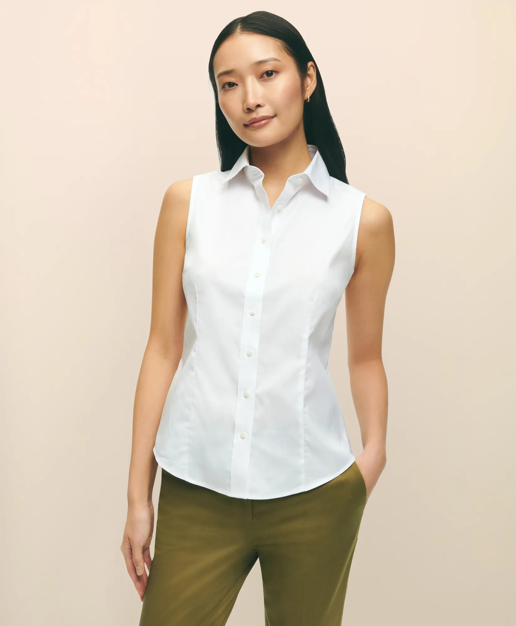Fitted Non-Iron Stretch Supima® Cotton Sleeveless Dress Shirt | Brooks Brothers