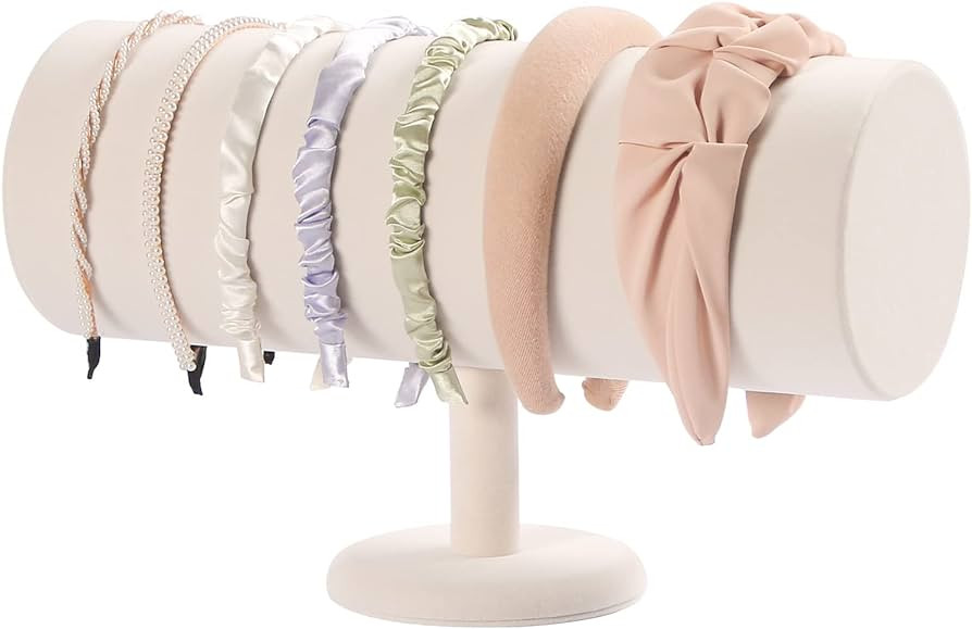 ByKen T-bar Headband Holder Organizer,Disney Ear Display Stand for Girls(Beige Velvet) | Amazon (US)
