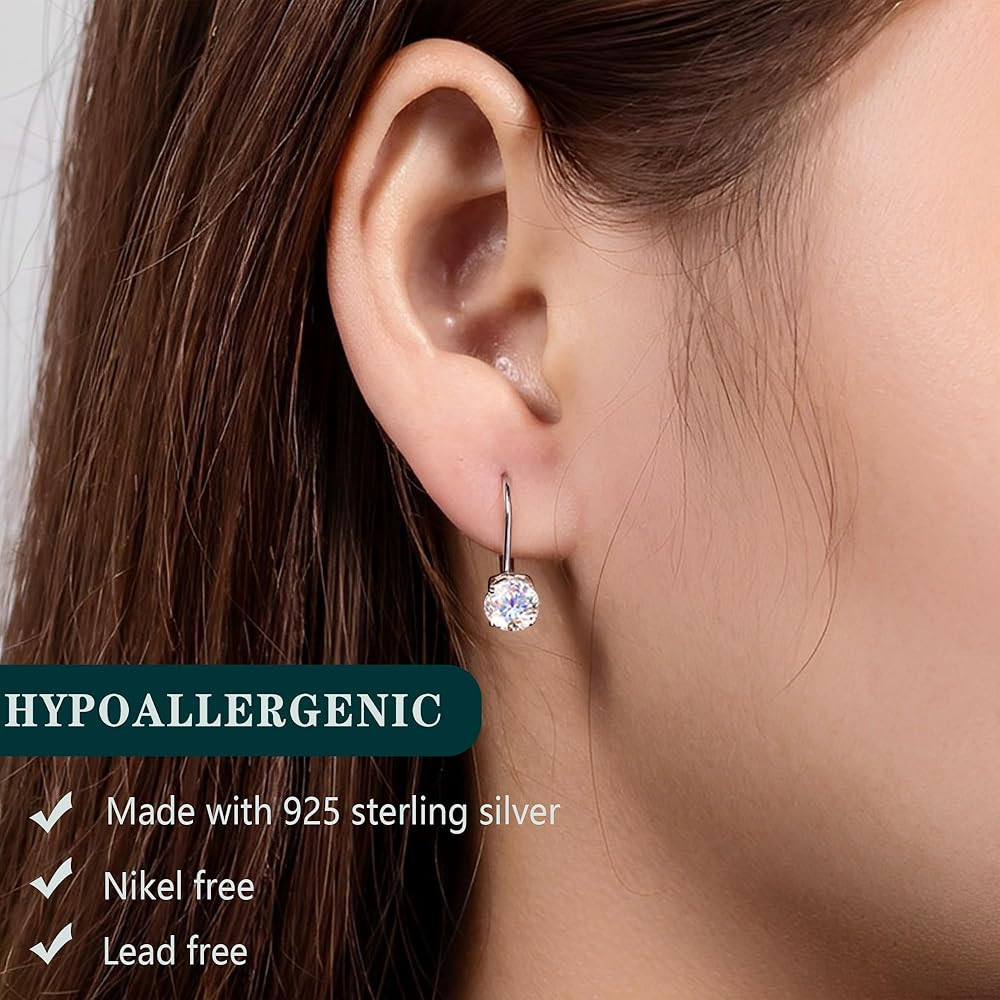 Moissanite Earrings : 18K White Gold Plated Soild Sterling Silver Dangle Earrings Hypoallergenic ... | Amazon (US)