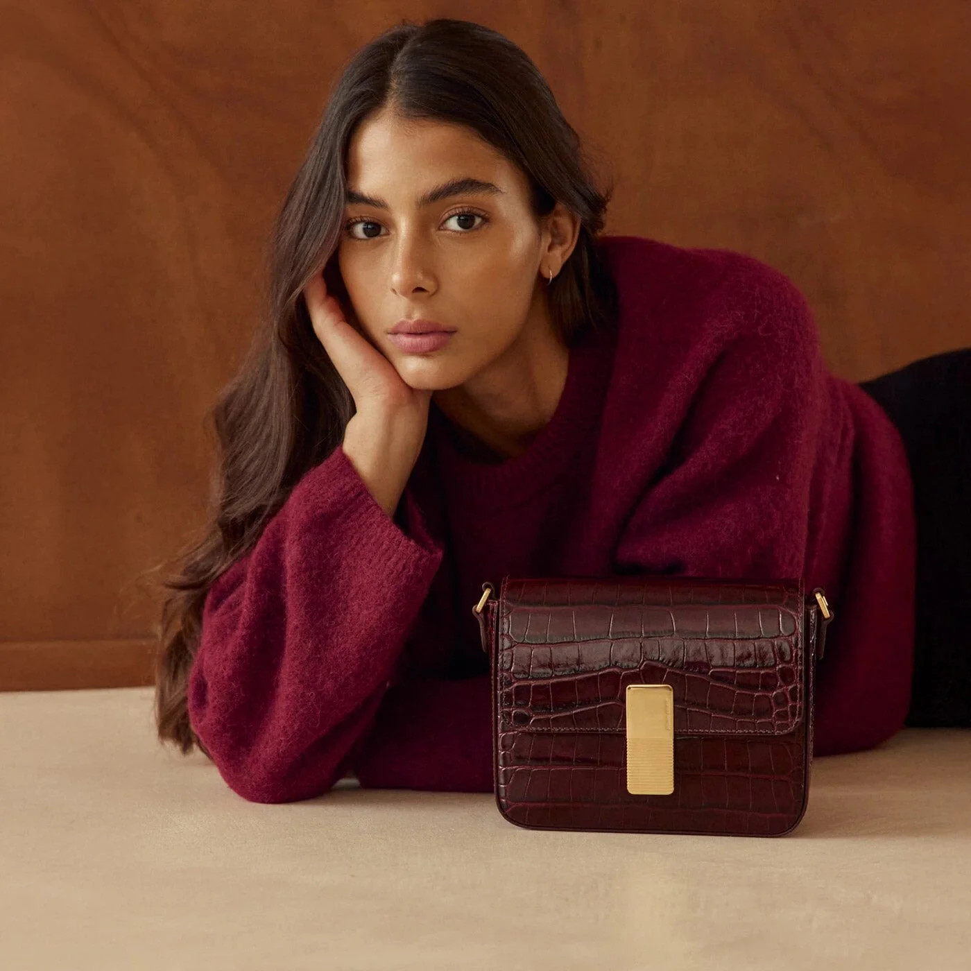 Mini Monceau Gold Edition - Burgundy Embossed Leather | ATELIERS AUGUSTE
