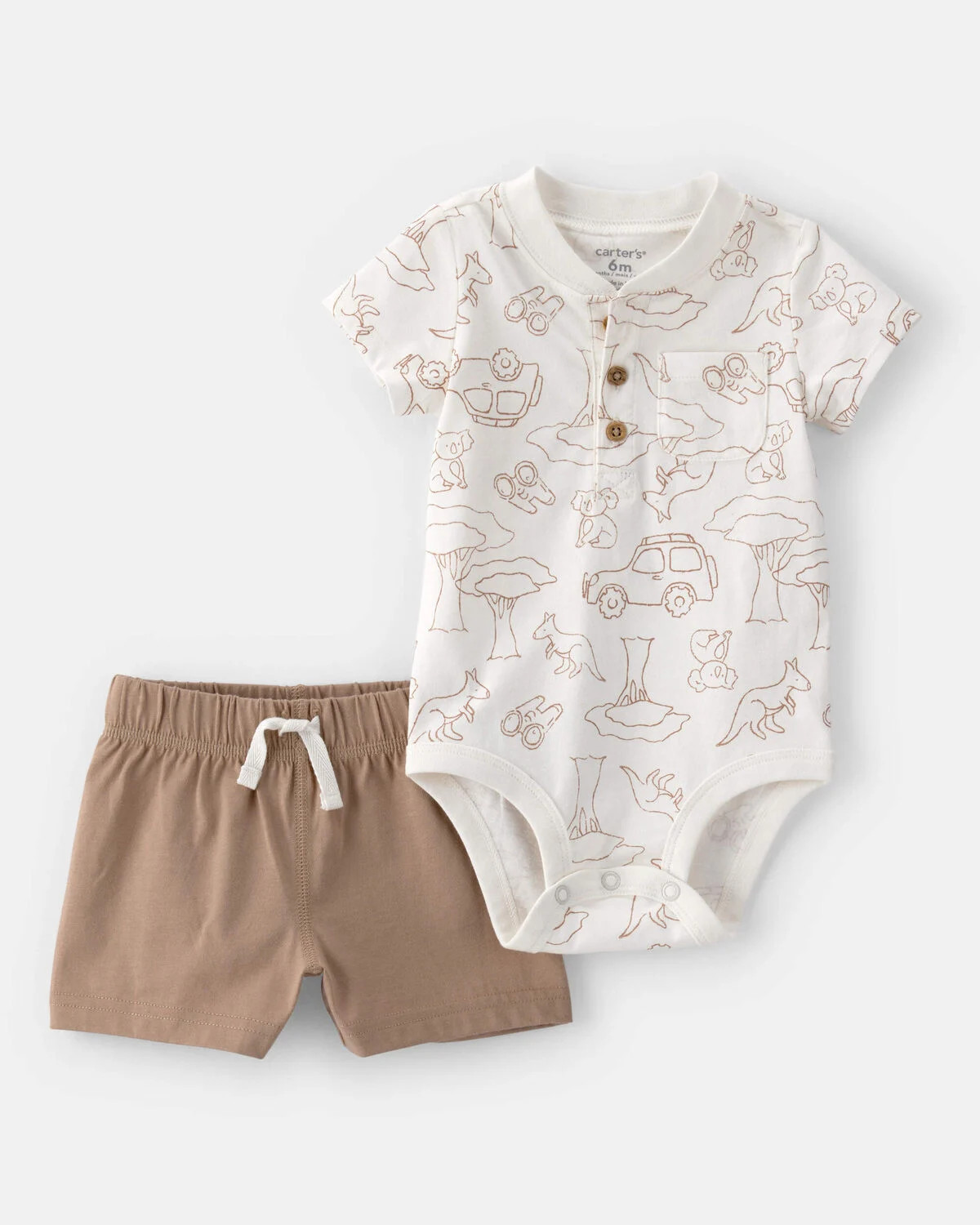 Baby Boy 2-Piece Safari Short-Sleeve Bodysuit & Short Set - Brown/White | Carter's Inc