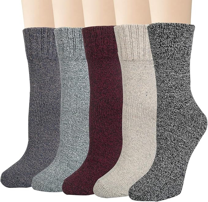 Justay 5 Pairs Winter Womens Wool Socks Vintage Warm Socks Thick Cozy Socks Knit Casual Crew Sock... | Amazon (US)