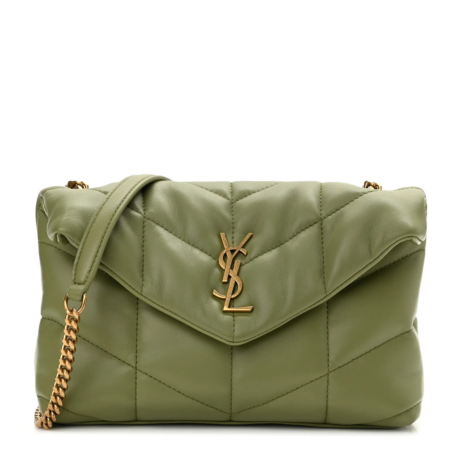 Lambskin Quilted Mini Loulou Puffer Monogram Chain Satchel Light Pistache | FASHIONPHILE (US)