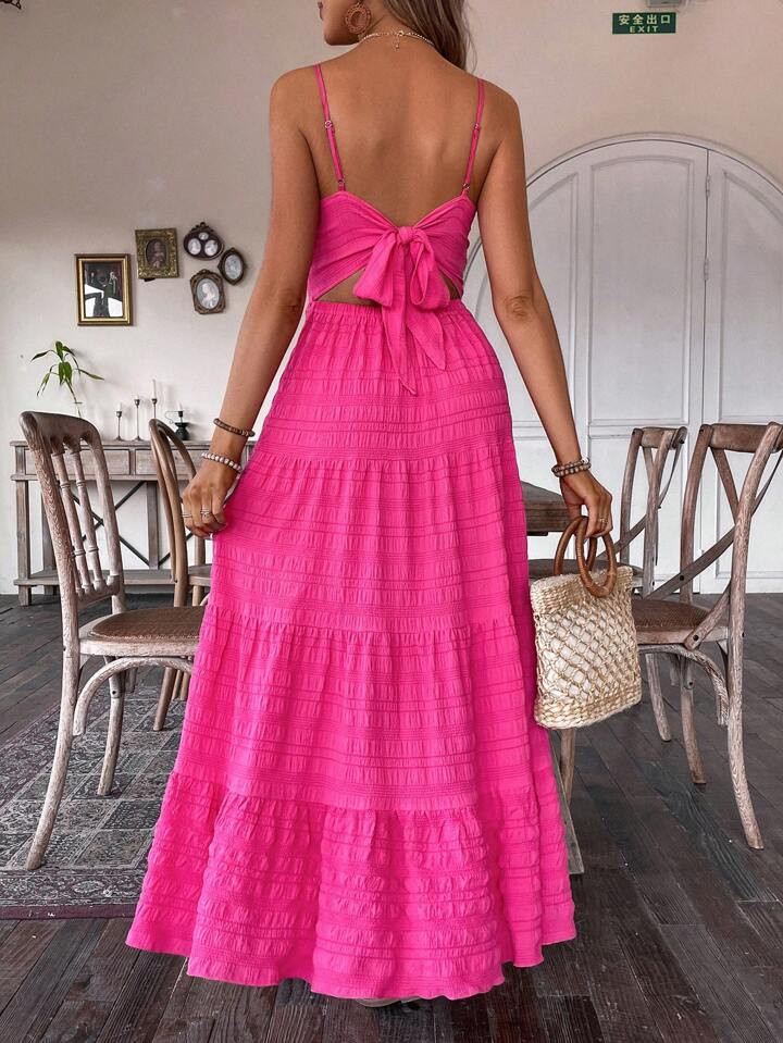 SHEIN Frenchy Ladies' Textured Long Slip Dress With Spaghetti Straps | SHEIN