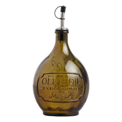 Green Recycled Glass Oil Bottle with Spout | World Market