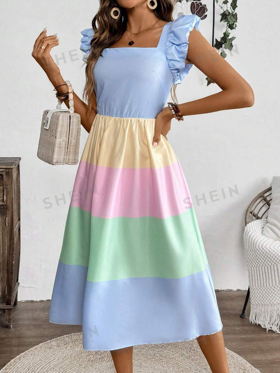 SHEIN Essnce Women's Color Block Simple Daily Dress | SHEIN