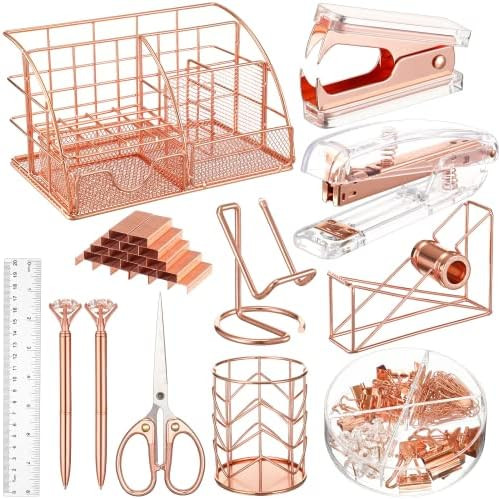 Rose Gold Desk Organizers and Stapler Set Include Desk Organizer, Phone Holder, Diamond Pen, Pen ... | Amazon (US)
