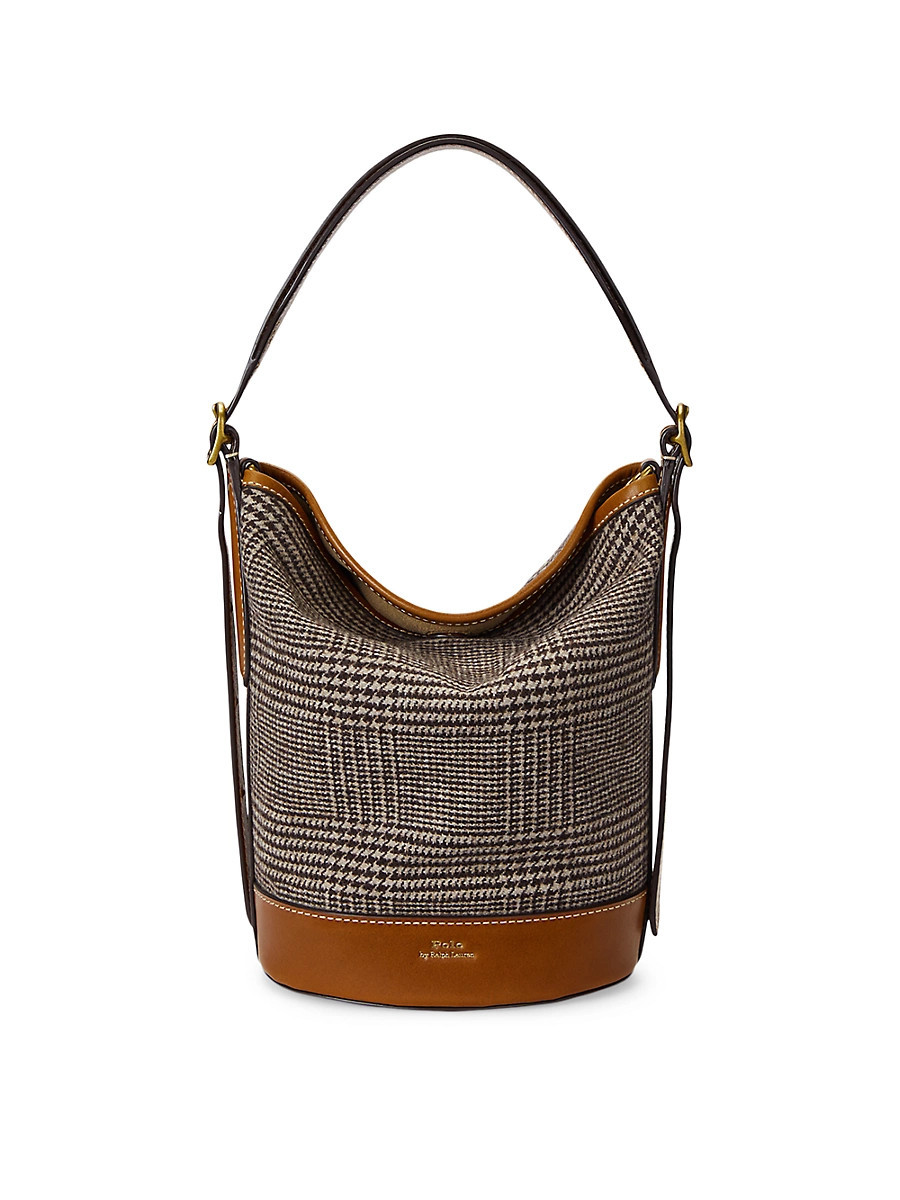 Women's Wool Glen Plaid & Suede Bucket Bag - Brown | Saks Fifth Avenue