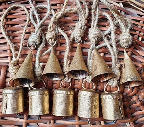 HIGHBIX 4cm Small Vintage Rustic Lucky Tin Metal Cow Bells Handmade Christmas Décor Bells on Jut... | Amazon (US)