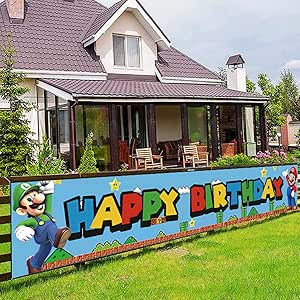 Super Mario Birthday Party Banner | Outdoor and Indoor Garden Sign Banner | Perfect Video Game Th... | Amazon (US)
