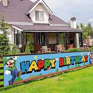 Super Mario Birthday Party Banner | Outdoor and Indoor Garden Sign Banner | Perfect Video Game Th... | Amazon (US)