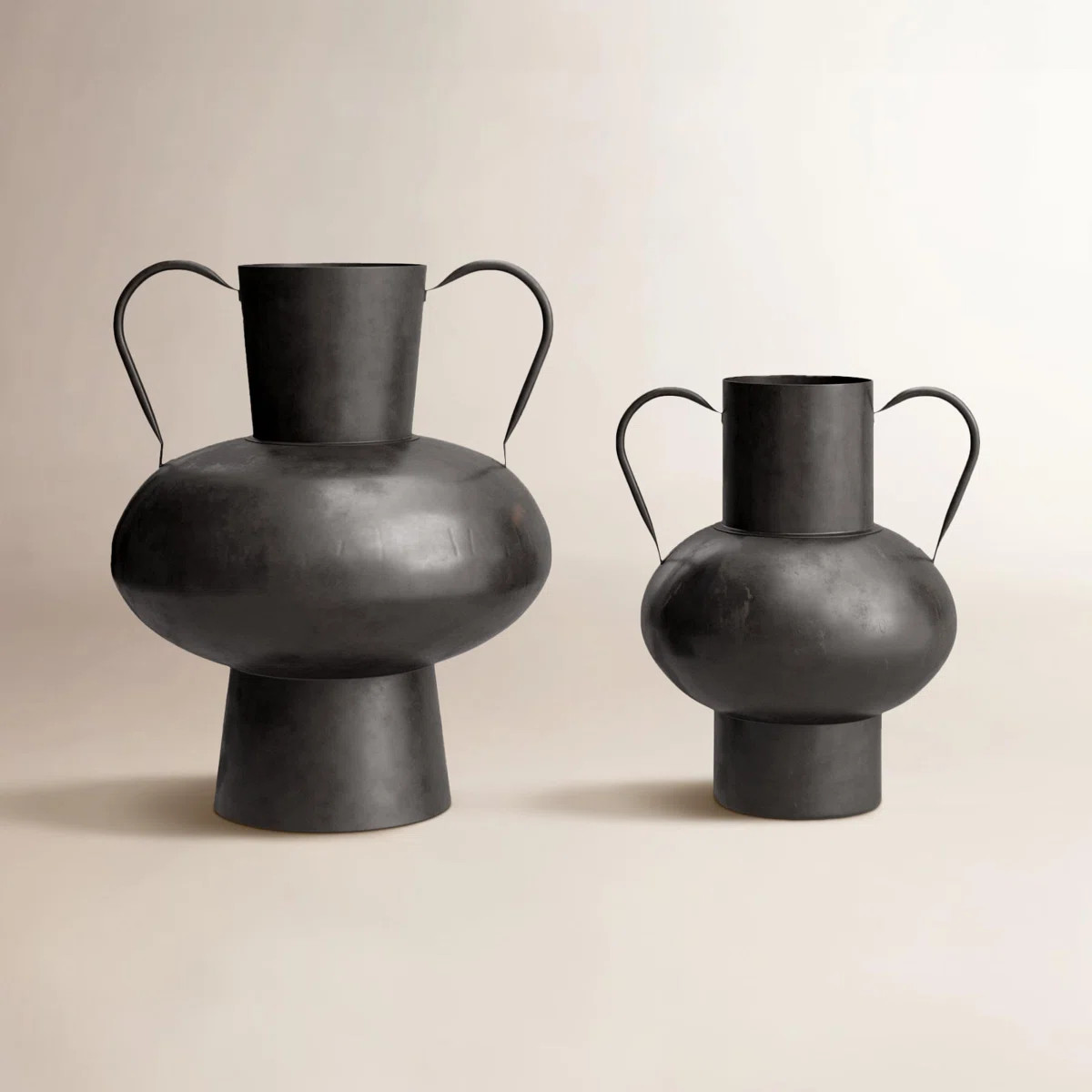 Kalalou Waxed Black Metal Urns with Handles – 14.5"H Decorative Contemporary Vessels, Set of Tw... | Wayfair North America