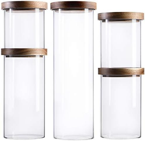 S1EGAN Glass Canister Set of 5 for Kitchen with Acacia Wood Lid, Borosilicate Glass Storage Conta... | Amazon (US)
