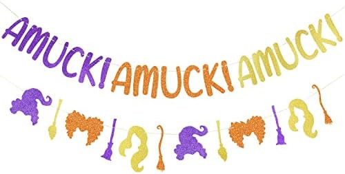 Amuck Amuck Amuck Banner with Witch Broom Signs Halloween Witches Hocus Pocus Garland Hocus Pocus Ha | Amazon (US)