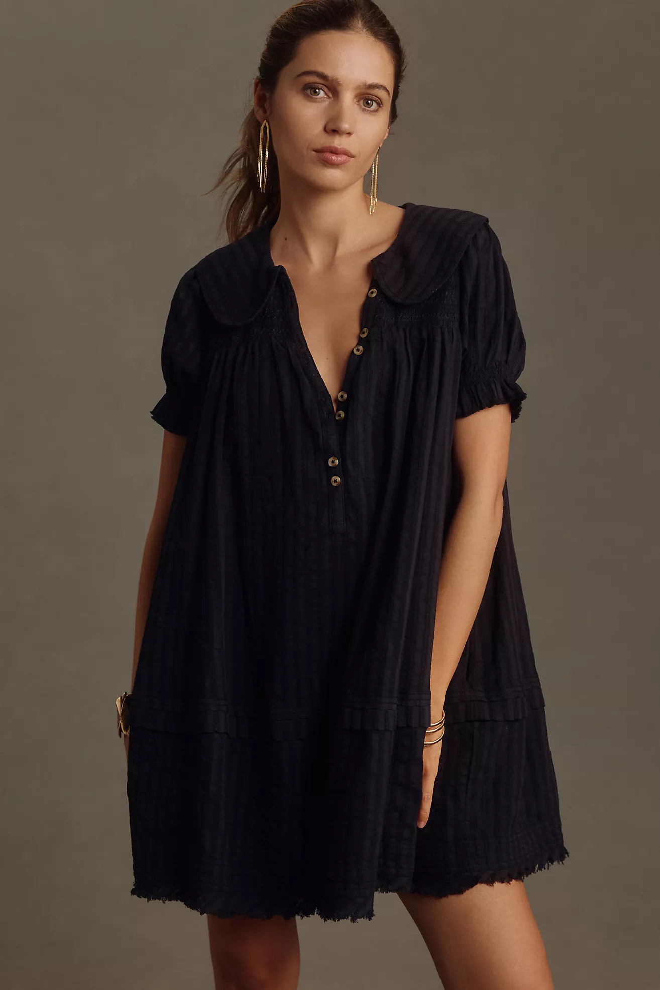Pilcro Puff-Sleeve Collared Mini Dress | Anthropologie (US)