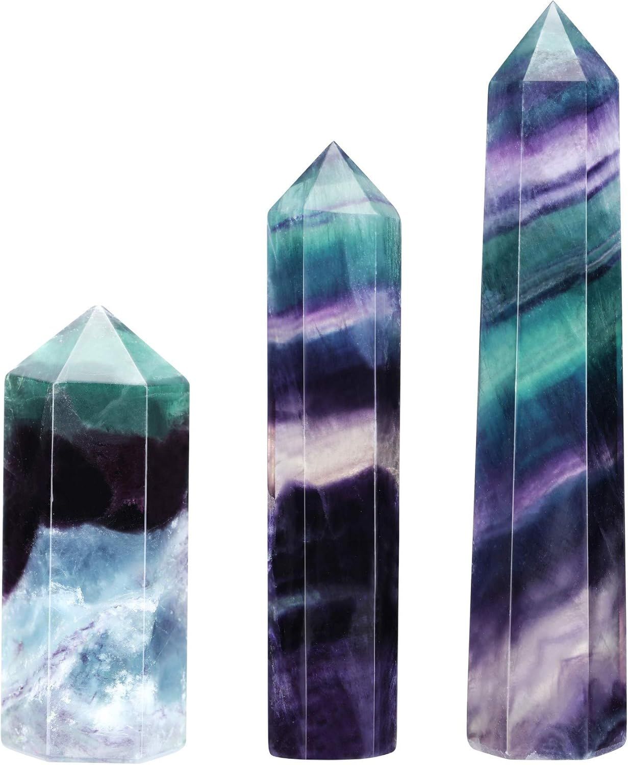 CrystalTears Fluorite Healing Crystal Point Wands Set Faceted Prism Wand Carved Reiki Stone Figur... | Amazon (US)