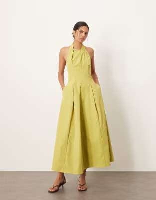 ARRANGE halter wrap seam structured maxi dress in chartreuse | ASOS (Global)