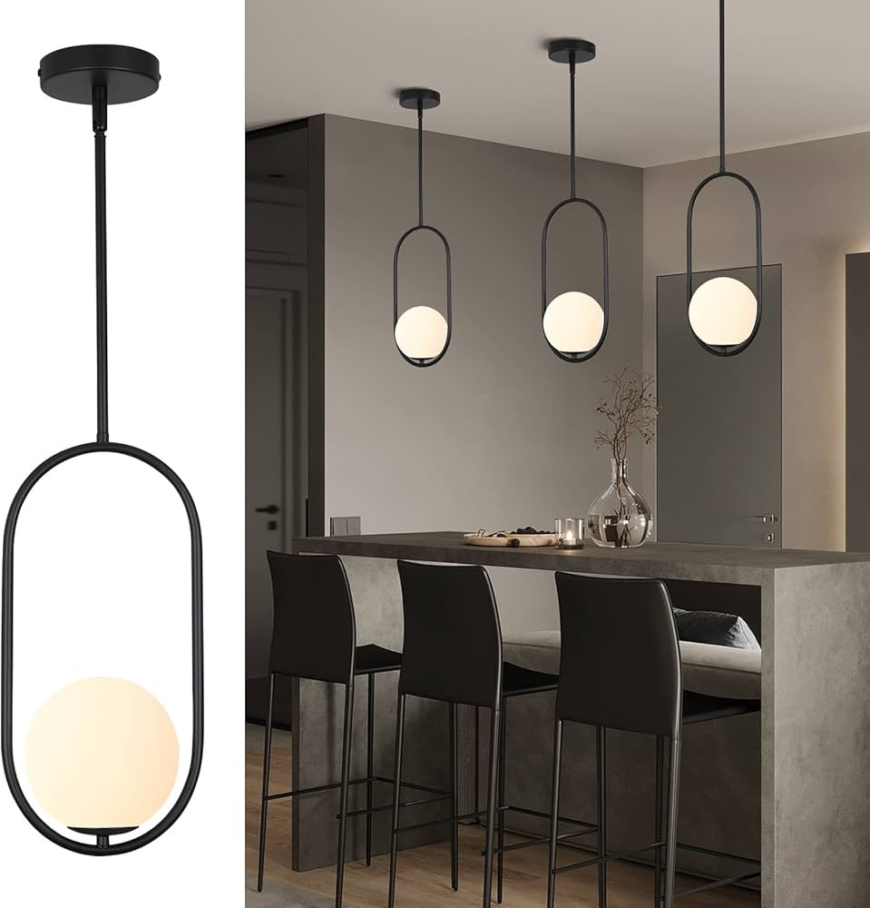 SeeU Modern Pendant Lighting One Light Chandelier Globe Black Pendant Light Indoor Hanging Light ... | Amazon (US)