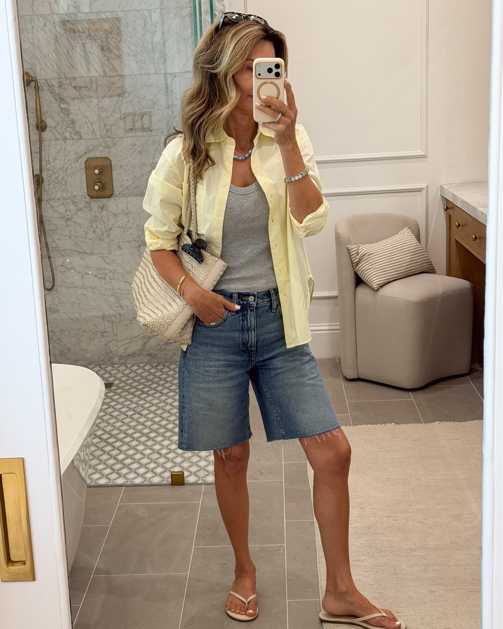I’m 5’6’’
-Bermuda shorts are just perfection TTS @jcrew 
-yellow button up size XS @Madewell 
-gray top size S @Anthropologie 
-shoes TTS

#LTKootd #LTKSeasonal #LTKOver40