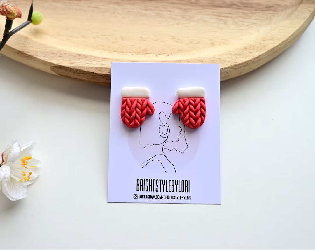 Winter Mitten Earrings, Winter Christmas Holiday Earrings, Handmade Polymer Clay Earrings, Knit M... | Etsy (US)