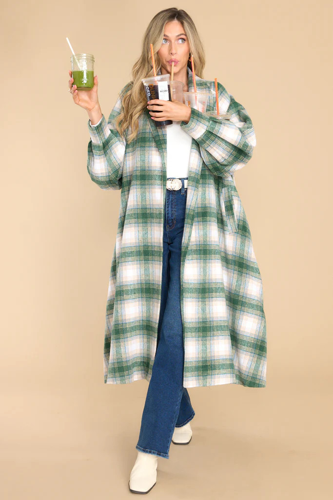 Cuddly Company Green Plaid Coat | Red Dress 