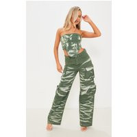 Jean cargo boyfriend vert imprimé tie & dye à poches | PrettyLittleThing (FR)