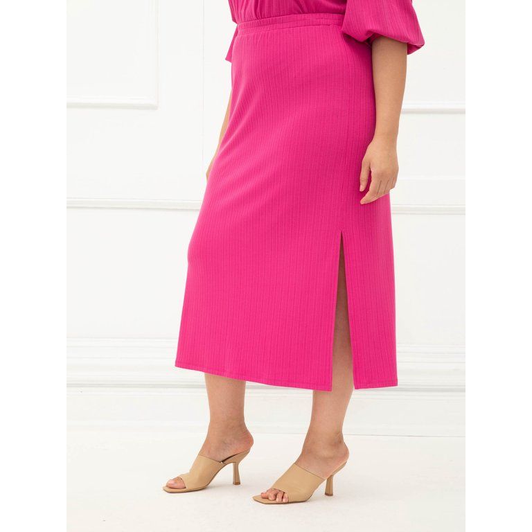 ELOQUII Elements Women's Plus Size Ribbed Midi Skirt | Walmart (US)