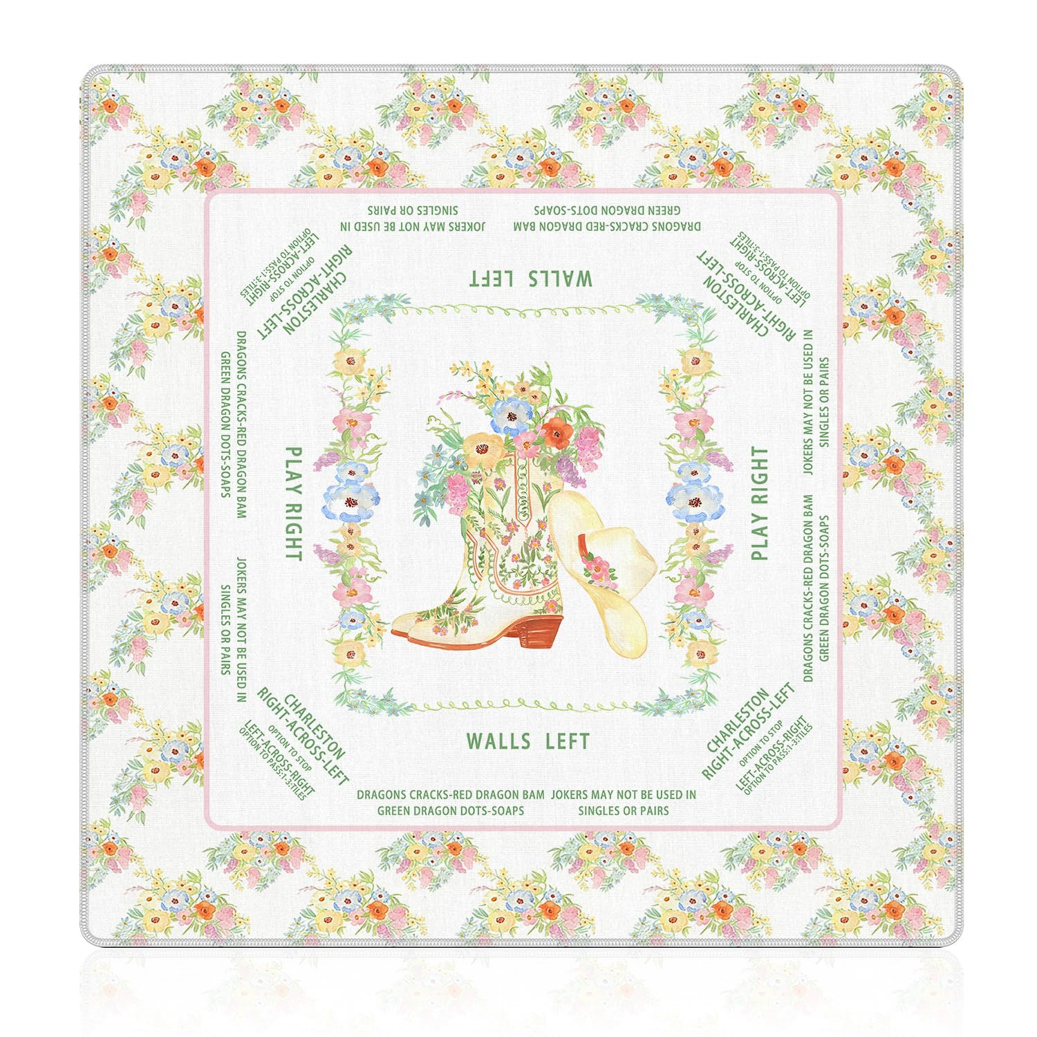Preppy Western Cowgirl Mahjong Mat 31.5 x 31.5 in, Vintage Flower Cowgirl Boots Anti-Slip Noise-R... | Amazon (US)