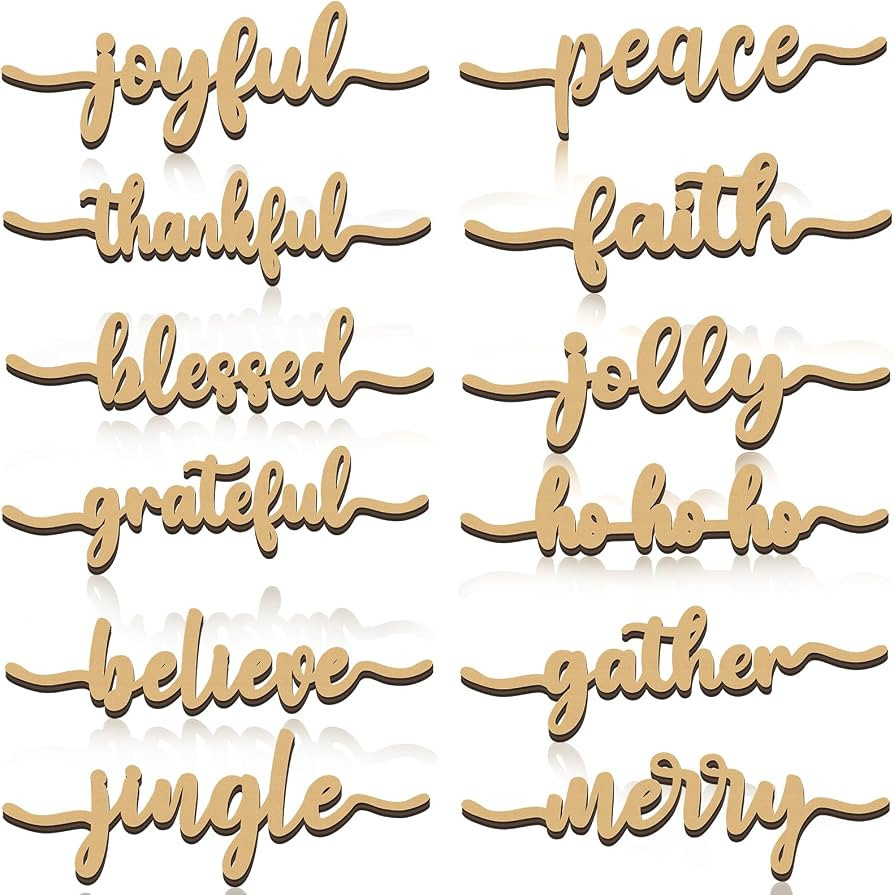 12 Pieces Christmas Word Cutout Wood Cutout Joyful Merry Thankful Grateful Blessed Peace Gather W... | Amazon (US)