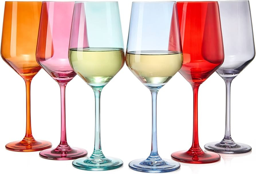 The Wine Savant Colored Wine Glass Set, For Her, Wife, Mom, Friend, Gift Set of 6 Glasses, Unique... | Amazon (US)