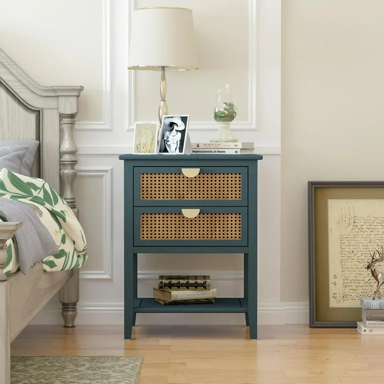 UBesGoo Night Stands for Bedroom with 2 Drawer, Bedside End Tables with Storage Shelf,Green | Walmart (US)