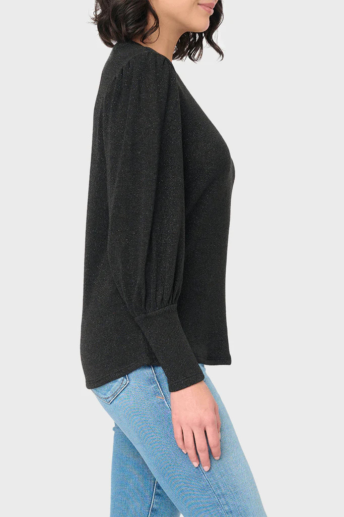 Long Puff Sleeve Crew Neck Lurex Knit Top | Gibsonlook